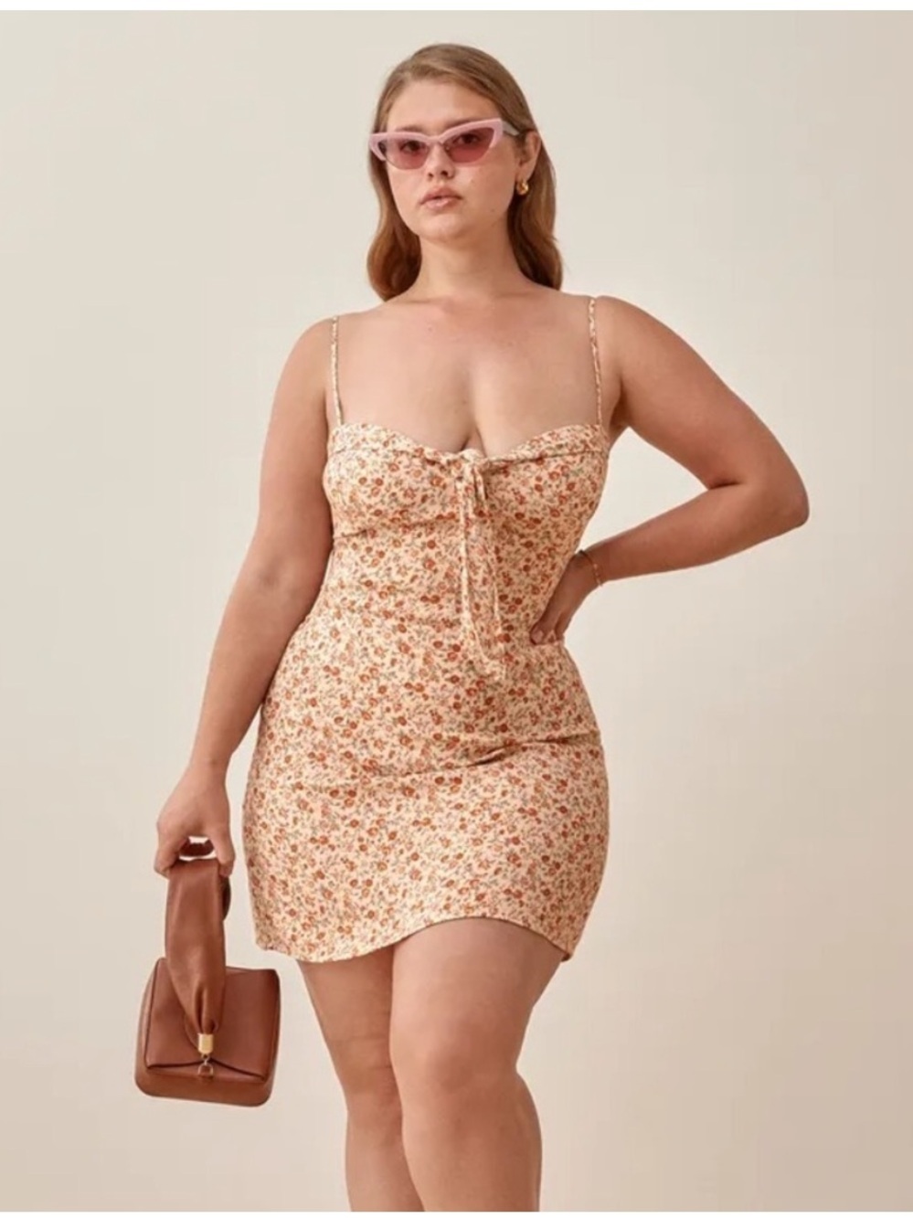 Reformation Helm Mini Dress with Rust Floral Print